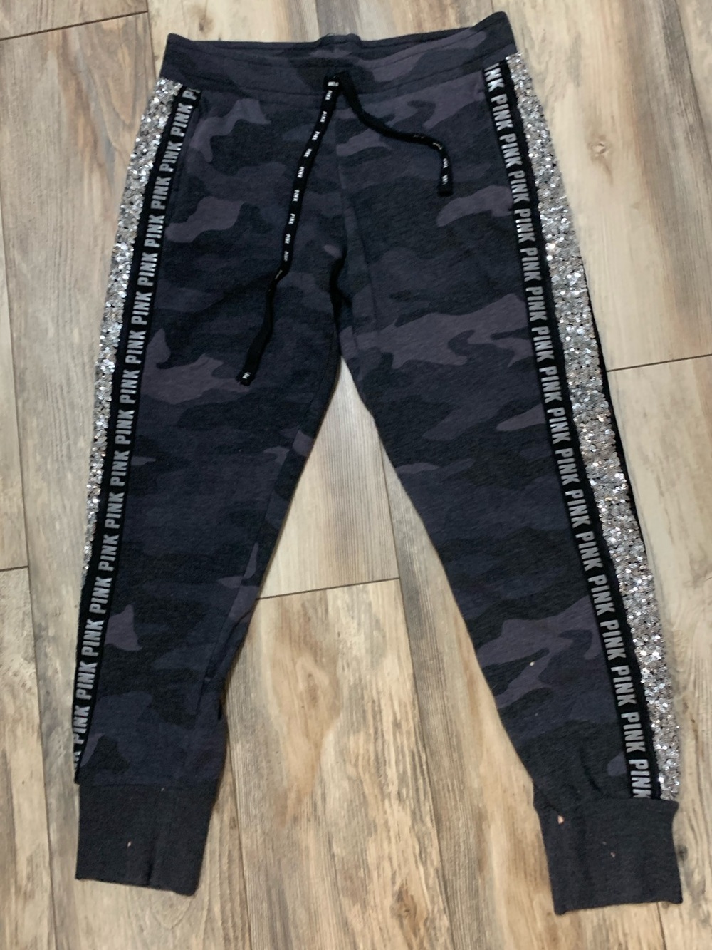 🩶PINK by V.S Grey Camouflage bling Joggers with drawstring